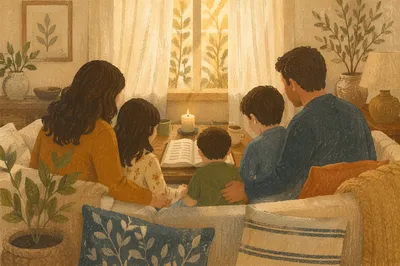 Peaceful Family Together in Cozy Living Room