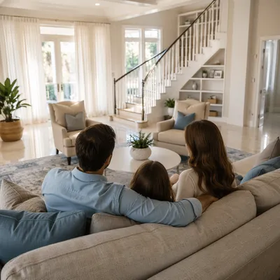 Happy Family in Bright Elegant Living Room