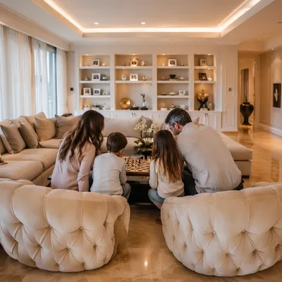 Happy Family Game Night in Modern Living Room