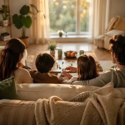 Happy Family Relaxing in Cozy Living Room