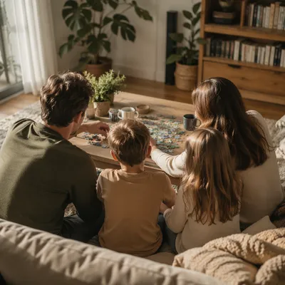 Happy Family Together in Cozy Living Room