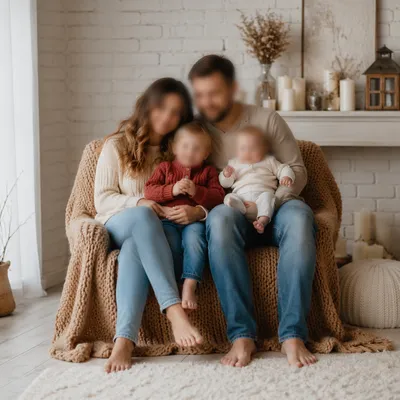 Happy Family Together in Cozy Living Room