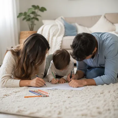 Happy Family Drawing Together at Home