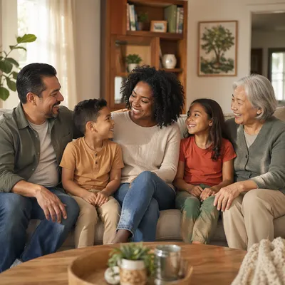 Joyful Multigenerational Family in Cozy Living Room