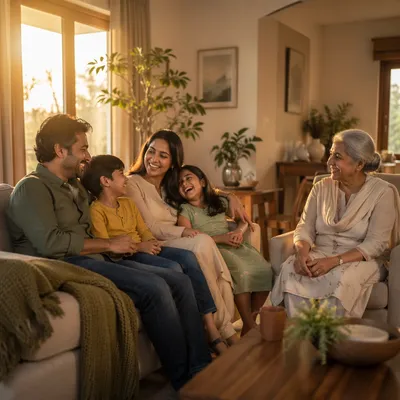 Happy Multigenerational Family in Cozy Living Room