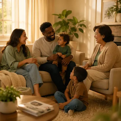 Multigenerational Family Relaxing in Cozy Living Room