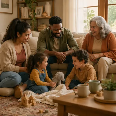 Happy Multigenerational Family in Cozy Living Room