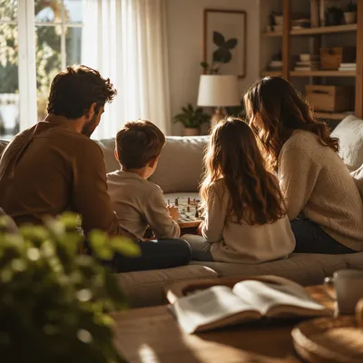 Happy Family Board Game in Cozy Living Room