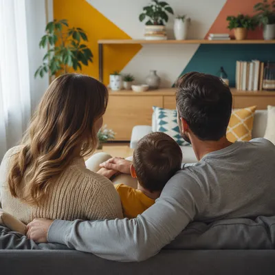 Happy Family Together in Cozy Living Room