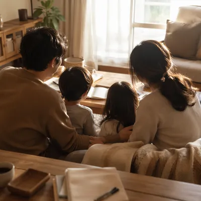 Happy Family Sharing a Cozy Living Room Moment
