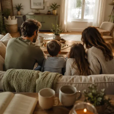 Happy Family Sunday in Cozy Living Room