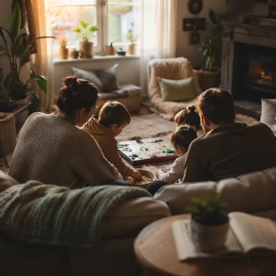 Happy Family Game Night in Cozy Living Room