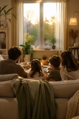 Happy Family Relaxing in Cozy Living Room