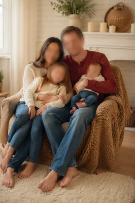 Happy Family Relaxing in Cozy Living Room