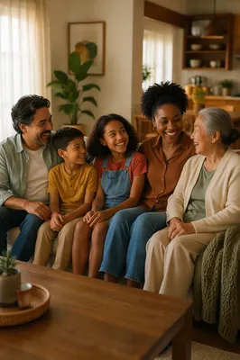 Happy Multigenerational Family in Cozy Living Room