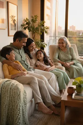 Happy Multigenerational Family in Cozy Living Room