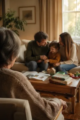 Happy Family Sharing Cozy Living Room Moment
