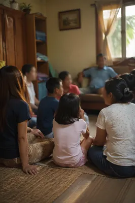 Joyful Family Gathering in Warm Living Room