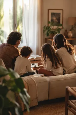 Happy Family Playing Board Game at Home