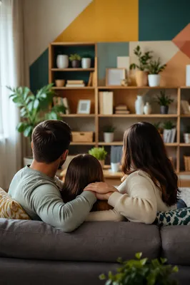 Happy Family Together in Cozy Living Room