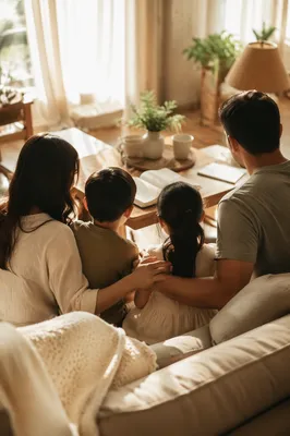 Happy Family Sharing Cozy Living Room Moment
