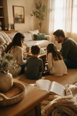 Happy Family Playing Board Game at Home