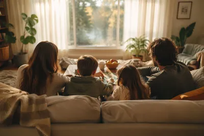 Happy Family Relaxing in Cozy Living Room