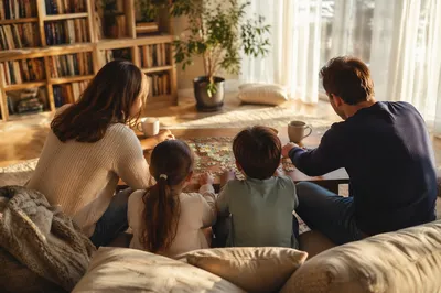 Happy Family Together in Cozy Living Room