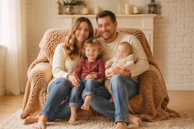 Happy Family Relaxing in Cozy Living Room