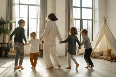 Joyful Family Together in Bright Living Room