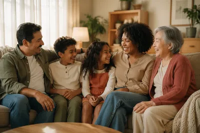 Happy Multigenerational Family in Cozy Living Room