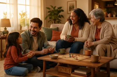 Multigenerational Family Relaxing in Cozy Living Room