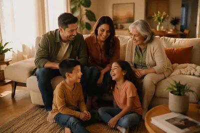 Happy Multigenerational Family in Cozy Living Room