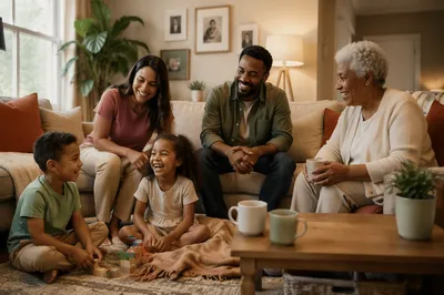Happy Multigenerational Family in Cozy Living Room
