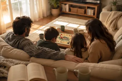 Happy Family Board Game in Cozy Living Room
