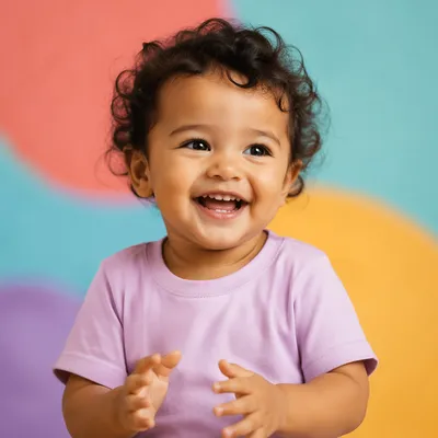 Joyful Toddler Portrait on Colorful Background