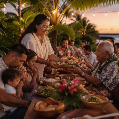 Tropical Community Feast at Dusk