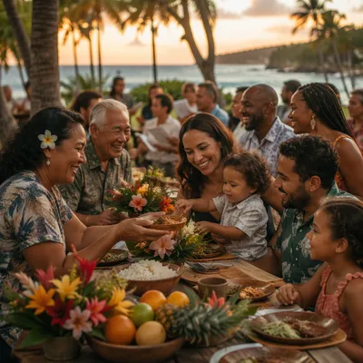Tropical Community Feast at Golden Hour