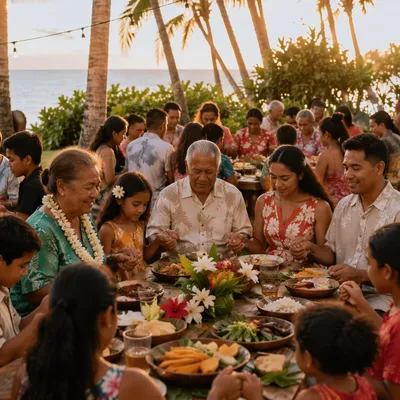 Hawaiian Community Feast in Tropical Garden
