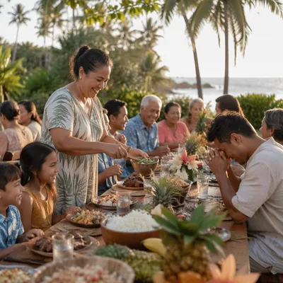 Hawaiian Community Meal in Tropical Garden