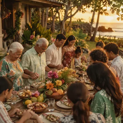 Tropical Sunset Community Feast by Shore