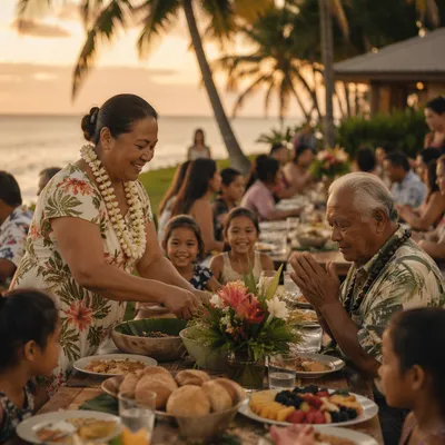 Tropical Community Feast at Sunset