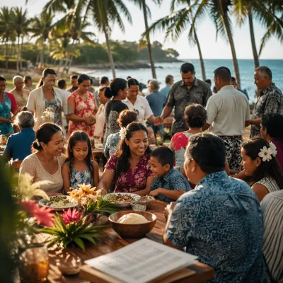 Hawaiian Families Gathering at Tropical Park Feast