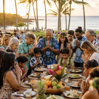 Outdoor Coastal Community Meal in Hawaii