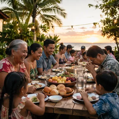 Tropical Sunset Community Feast Gathering