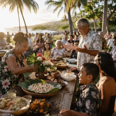 Tropical Outdoor Family Feast by the Coast