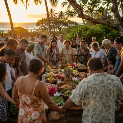 Tropical Community Feast at Sunset