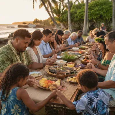 Tropical Outdoor Community Feast at Sunset