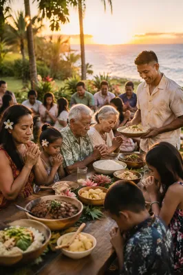 Tropical Outdoor Community Dinner at Sunset