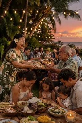 Tropical Outdoor Community Dinner at Dusk